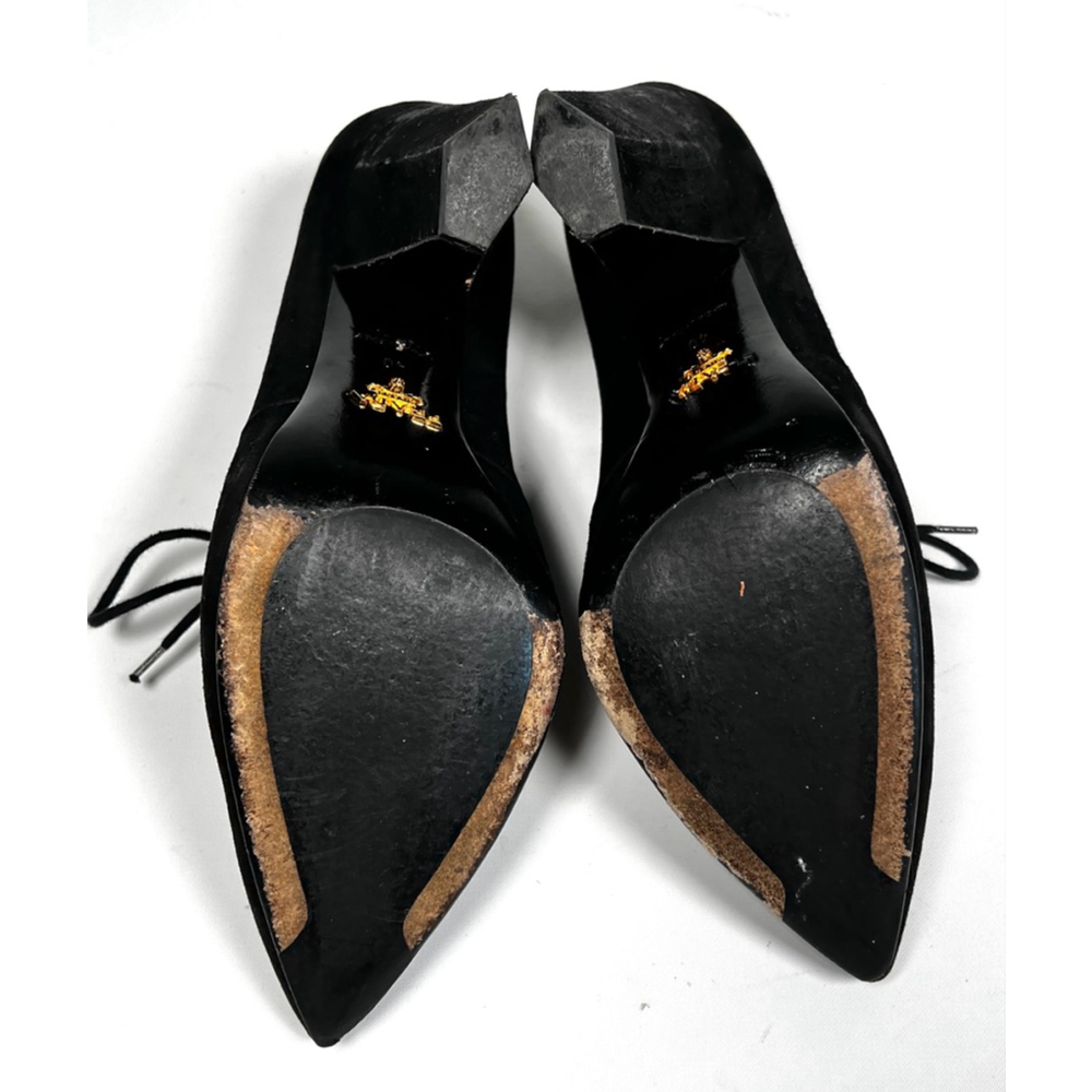 Prada Womsns Boots Black Suede Pointed Toe Lace-Up Ankle Boots Botie US 40 - Picture 6 of 9